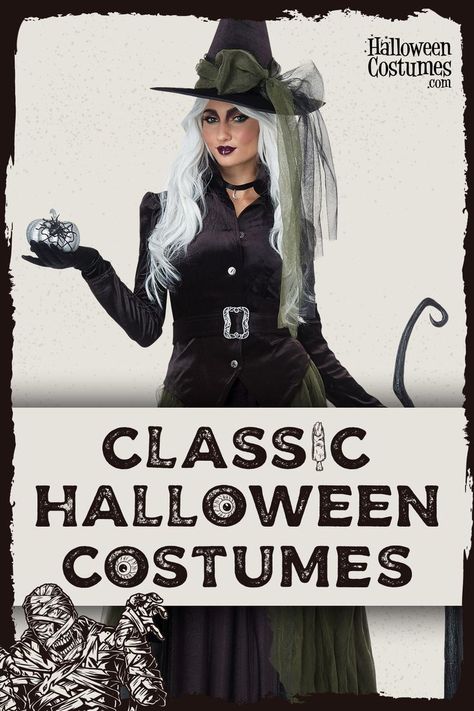 Superhero and Star Wars costumes are great, but sometimes you want a costume that's a little more...traditional. You know, like a witch or a vampire, maybe a ghost or skeleton. Those fun but scary costumes that are always in style! Nail Designs Halloween, Scary Clown Costume, Pfp Halloween, Halloween Tattoo Ideas, Black Cat Costumes, Scarecrow Costume, Match Pfp, Classic Halloween Costumes, Monster Costumes