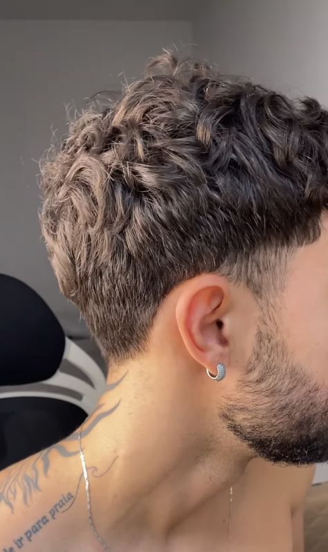 Tapered Curly Hair Men, Haircut For Curly Hair Men Fade, Short Men Curly Hair, Curly Hair Taper Men, Low Taper Long Hair Men, Short Taper Mullet, Wavy Hair Low Taper, Mens Hairstyles Curly Fade, Men’s Haircut Low Burst Fade