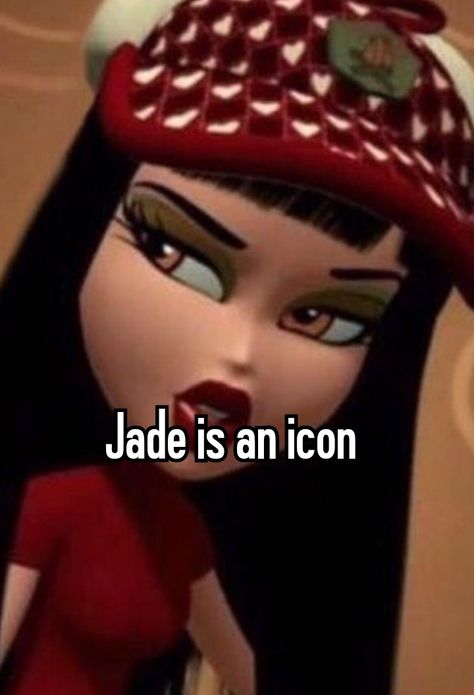 Bratz Whisper, Bratz Jade Aesthetic, Jade Bratz Aesthetic, Bratz Meme, Girly Routine, Duo Lingo, Goth Cartoon, Jade Bratz, Girly Whispers