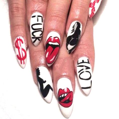 Love Hate Nails, Lip Nail Art, Mouth Nails, Nail Art Design 2023, Lips Nail Art, Creepy Beautiful, Silhouette Nails, Lips Nails, 2023 Nail