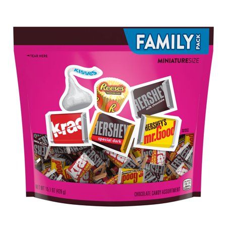 Enjoy a delicious chocolaty treat anywhere and anytime with Hershey chocolate assortment miniatures candy. Offering six crowd-pleasing favorites, this candy assortment is perfect for sharing with family, friends, teammates or co-workers. The assorted bag of chocolate contains HERSHEY'S milk chocolate bars, REESE'S milk chocolate peanut butter cups candy, HERSHEY'S KISSES milk chocolate candy, HERSHEY'S KRACKEL milk chocolate crisped rice candy bars, HERSHEY'S SPECIAL DARK candy bars and HERSHEY' Candy Assortment, Miniature Candy, Reese's Chocolate, Dark Chocolate Candy, Hershey Candy Bars, Birthday Cake Flavors, Peanut Butter Candy, Milk Chocolate Candy, Chocolate Peanut Butter Cups