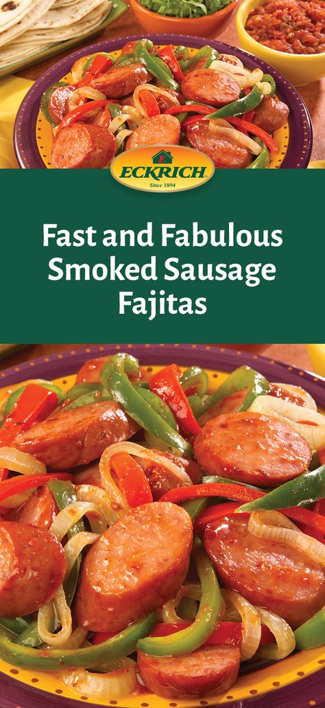 Bell peppers, onions and Smoked Sausage are classic companions for a reason. Add a twist to your fajitas with this simple recipe.  #fajitas #recipe #smokedsausage #vegetables #dinner Chicken Andouille Sausage Recipe, Sausage Fajitas, Andouille Sausage Recipe, Johnsonville Sausage Recipes, Kilbasa Sausage Recipes, Conecuh Sausage, Recipes Venison, Polish Sausage Recipes, Summer Sausage Recipes