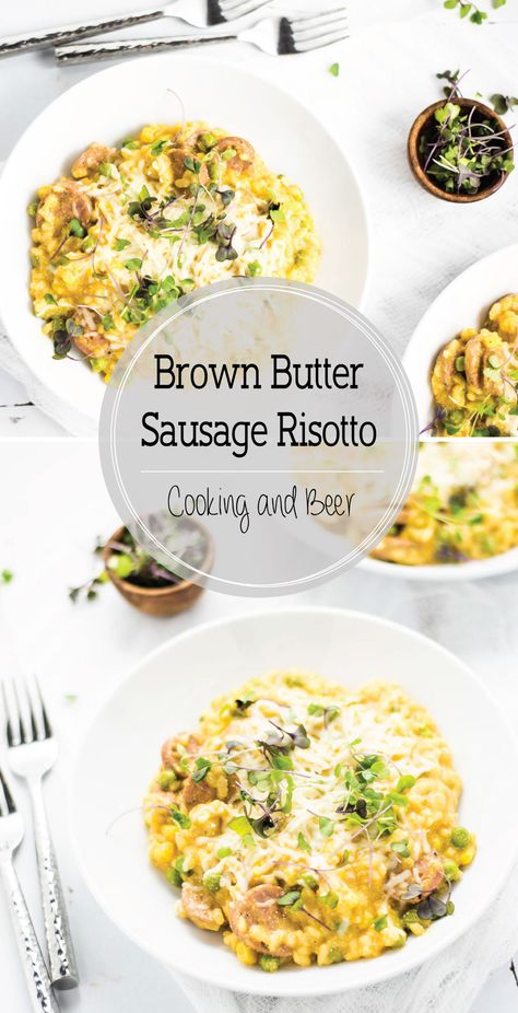 Brown Butter Sausage Risotto with Summer Vegetables is an elegant, yet simple dinner recipe full of comforting flavors! #SavorYourSummerRecipes #ad Sausage Risotto, Summer Vegetables, Grilled Sausage, Summer Veggies, Simple Dinner, Risotto Recipes, Summer Vegetable, Rice Dishes, Brown Butter