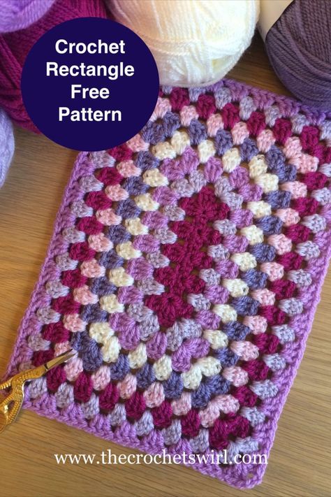 A free crochet photo tutorial on how to make a crochet Rectangle. Crochet Rectangle, Granny Square Pattern Free, Crochet Granny Stitch, Granny Square Crochet Patterns Free, Crochet Placemats, Crochet Rug Patterns, Crochet Blanket Designs, Easy Crochet Stitches, Crochet Granny Square