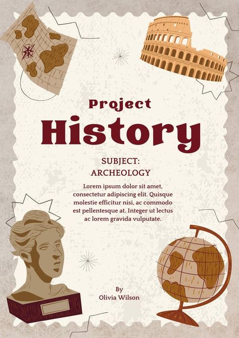 Templates History Project Cover Page, History Project Cover Page Ideas, Cover Page Ideas, Project Cover Page, History Subject, Cover Page Template, Front Page Design, Report Cover, History Project