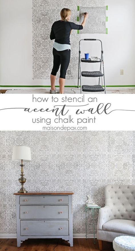 How to stencil an accent wall using chalk paint: all the materials you need, instructions, tips and tricks to create a beautiful accent wall | maisondepax.com Using Chalk Paint, Palette Design, Interior Painting, Interior Paint Colors, Bedroom Paint, Stencils Wall, Living Room Paint, Room Paint, My New Room