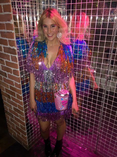 ASOS glitter tinsel dress and Skinnydip bag Tinsel Dress, Surrealist Ball, Rio Party, Harry Outfits, Dream Land, Small Closet, Rainbow Bright, Costume Dress, Party Outfit