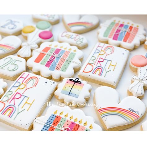 Decorated Birthday Cookies, Specialty Cookies, Rainbow Sugar Cookies, Birthday Sugar Cookies, Cookies Decoration, Cookie Board, Happy Birthday Cookie, Flooding Cookies, Royal Iced Cookies