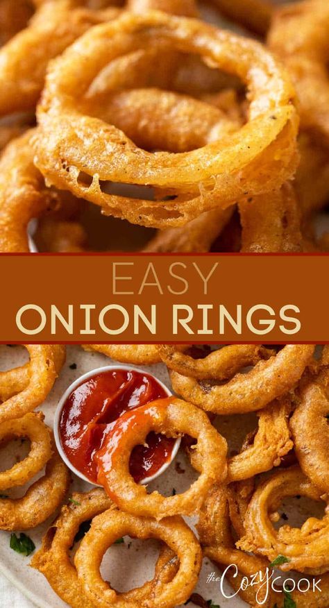 Onion Rings Recipe Easy, Fried Onion Rings Recipe, Onion Ring Batter, Homemade Onion Rings, Beer Battered Onion Rings, Deep Fried Recipes, Onion Rings Recipe, Batter Recipe, Food Lab