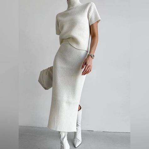 Composition: 50% Cotton, 50% Acrylic Design: Plain Style: Casual, Elegant Thickness: Regular Material: Knit Occasion: Leisure Top In Pizzo, Ärmelloser Pullover, Chique Outfit, High Waist Long Skirt, Long Skirt Outfits, Sleeveless Suit, Maxi Rok, Sleeveless Knit Top, Knitted Suit