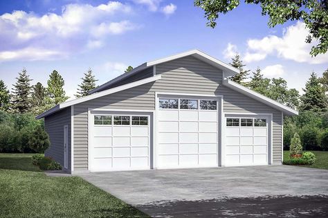 Traditional 3 Car Garage Plan 41370, RV Storage Elevation Garage Building Plans, 3 Car Garage Plans, Rv Garage Plans, Garage Plans Detached, Barn Plan, Rv Garage, Pole Buildings, Garage Floor Plans, Barn Garage