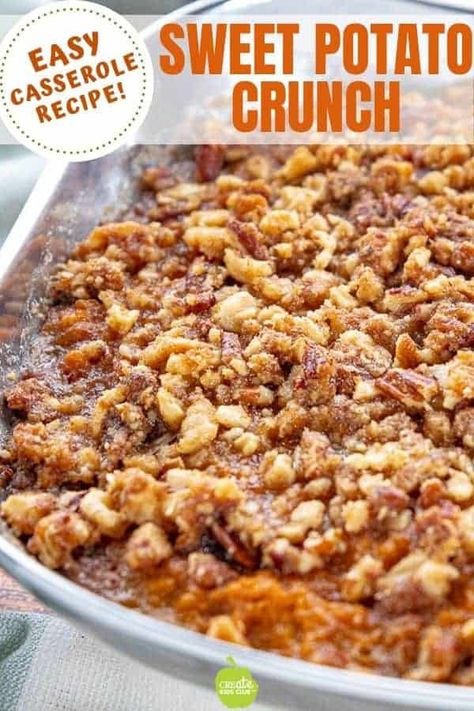 Sweet Potato Crunch Casserole, Canned Sweet Potatoes, Canned Sweet Potato Recipes, Sweet Potato Crunch, Easy Sweet Potato Casserole, Canned Yams, Sweet Potato Casserole Easy, Easy Sweet Potato, Sweet Potato Souffle