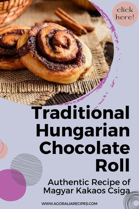 Indulge in Hungary's twist on classic cinnamon rolls with "Magyar Kakaós Csiga"! This chocolate delight, invented by baker Mór Pösch in Göd, boasts crisp edges and soft, chocolate-filled centers. Made with Blundell dough, it's perfect for breakfast or any time of day. Savor the story and taste the tradition of this Hungarian pastry! 🍫🥐 #MagyarKakaósCsiga #HungarianPastry #ChocolateRolls Hungarian Pastries, Hungarian Cookies, Hungarian Cuisine, Croissant Dough, Chocolate Roll, Danish Pastry, Chocolate Delight, Hungarian Recipes, Pastry Flour