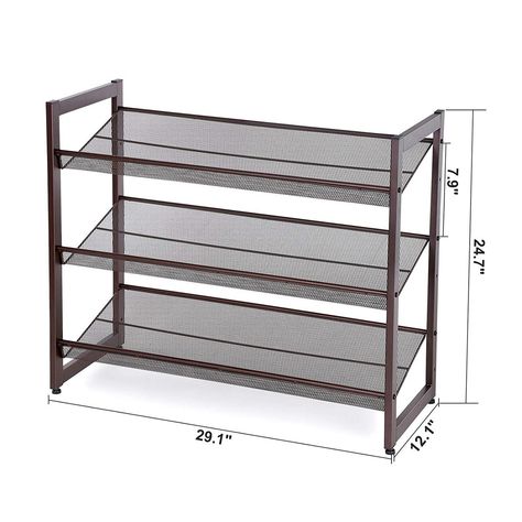 Ebern Designs 3-Tier Metal Flat and Slant Adjustable 12 Pair Stackable Shoe Rack & Reviews | Wayfair Black Shoe Rack, 4 Tier Shoe Rack, Metal Shoe Rack, Stackable Shoe Rack, Shoe Storage Rack, Adjustable Shoes, Metal Rack, Shoes Stand, Shoe Shelf