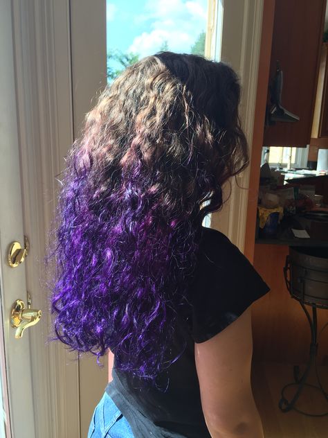 Ombré purple hair Blue Purple Ombre Hair, Purple Ombre Hair, Dyed Curly Hair, Purple Tips, Cute Curly Hairstyles, Thick Curly Hair, Black Curly Hair, Purple Ombre, Curly Hairstyles