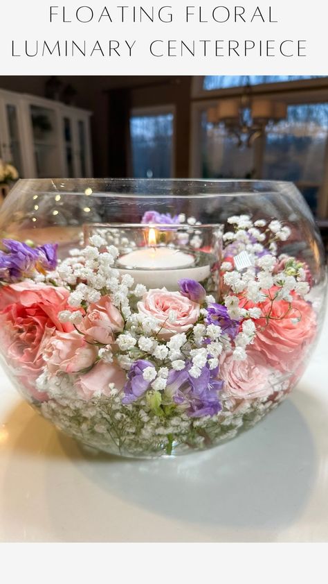 Janine Graff | Floating Floral Luminary Centerpiece 🌸✨ With a blend of baby’s breath, roses, and florals delicately floating in water, this enchanting… | Instagram Luminary Centerpiece, Floating Flower Centerpieces, Janine Graff, Floating Flower Arrangements, Air Freshener Recipes, Ig Bio, Big Vases, Floating Candle, Spring Wedding Flowers