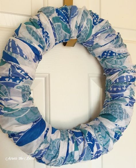 Scarf Wreath Diy, Scarf Wreaths, Scarf Wreath, Door Wreaths Spring, Sliding Glass Door Window, Painted Rock Cactus, Coastal Wreath, Door Hangings, Front Door Wreaths