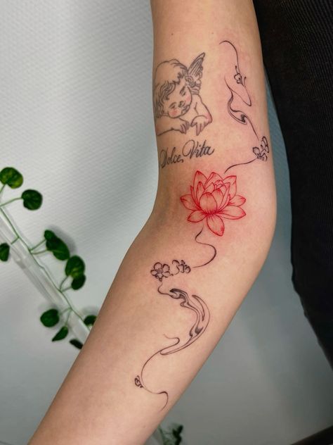 Shop Minimum Tattoo Ideas, Shaded Tattoo Ideas, Fine Line Hip Tattoos Women, Aries Aesthetic Tattoo, Unique Aries Tattoo For Women, Back Tattoo Fine Line, Red Ink Flower Tattoo, Arm Small Tattoo, Hindi Tattoos