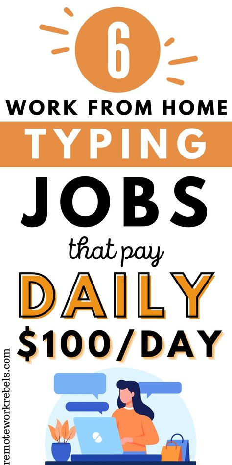 6 work from home typing jobs that pay daily. Looking for high paid writing jobs? Click to write and get paid daily, up to $100 a day. Remote jobs that pay daily. Daily pay jobs. Online jobs that pay daily. Online jobs for beginners that pay daily. Writing jobs from home. Writing jobs online. Online Typing Jobs, Typing Jobs From Home, Writing Sites, Typing Jobs, Jobs From Home, Mom Jobs, Make Easy Money, Online Work From Home, Social Media Jobs