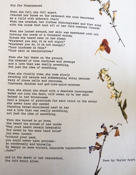 Disappearance Poem by Taylor Swift. Speech given prior to Getaway Car at Reputation Tour Why She Disappeared, World Poetry Day, Quotes Music, Taylor Lyrics, Taylor Swift Music, Getaway Car, Taylor Swift Songs, Taylor Swift Wallpaper, Taylor Swift Lyrics