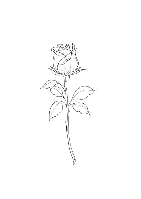 Rose Doodle Tattoo, Simple Rose Outline Tattoo, 3 Roses Drawing, Rose Tattoo Stencil Outline, Rose Outline Tattoo, Rose Tattoo On Back, Minimalistic Tattoo Ideas, Rose Tattoo Stencil, Rose Line Art