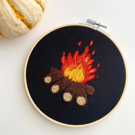 Fire Embroidery Designs, Campfire Embroidery, Fire Embroidery, Sunset Embroidery, Flame Embroidery, Thread Painting, Halloween 2024, Handmade Embroidery, Cold Outside