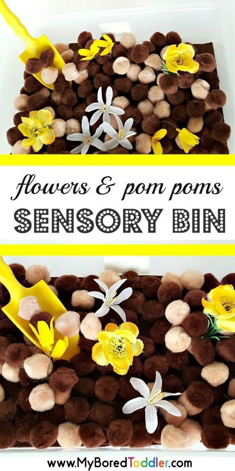 flowers and pom poms sensory bin for toddlers spring sensory bins #sensorybin #toddlercraft #toddleractivities #senosryplay Spring Sensory Bin, Sensory Bin For Toddlers, Spring Sensory, Toddler Sensory Bins, Spring Activity, Sensory Bags, Toddler Sensory, Growing Gardens, Spring Preschool