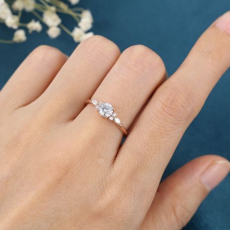 Simple Rose Gold Engagement Ring, Unique Simple Engagement Rings, Ring Reference, Rose Gold Engagement Ring Simple, Rose Gold Diamond Engagement Ring, Small Engagement Rings, Dainty Engagement Ring, Pretty Engagement Rings, Moissanite Engagement Ring Rose Gold