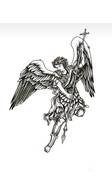 Angel With Spear Tattoo, Mens Back Arm Tattoo, Angel On Arm Tattoo, Gladiator Angel Tattoo, Guardian Angel Warrior Tattoo For Women, Dark Angel Tattoo Design, Angel With Bow And Arrow Tattoo, Michael Vs Lucifer Tattoo, St Gabriel Tattoo