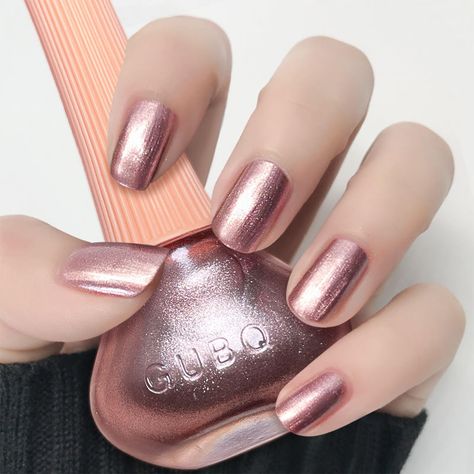 Rose Gold Shellac Nails, Rose Gold Nail Polish Ideas, Pink Shimmer Nail Polish, Taupe Nails With Glitter, Rose Gold And Burgundy Nails, Rose Gold Gel Nails, Pink Shimmer Nails, Rose Gold Manicure, Pink Holographic Nails