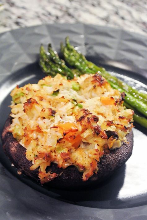 Crab Stuffed Portobellas - Gluten free, soy free, dairy free, nut free recipe. Dinner or appetizer recipe - anotsosimplelife.com Dairy Free Nut Free Recipes, Stuffed Portabella, Seafood Dinner Party, Dinner Shrimp, Stuffed Portobello, Soy Free Dairy Free, Crab Dishes, Crab Stuffed, Dairy Free Dinner