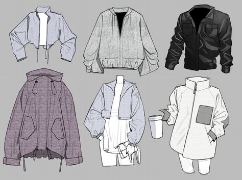 Anime Coats Design, Comfy Outfits Drawing Reference, Jean Jacket Reference, Drawing Jackets Design Reference, Hoodie Sleeve Drawing Reference, Oversized Jacket Drawing Reference, Open Jacket Drawing, How To Draw Oversized Clothes, Baggy Jacket Drawing