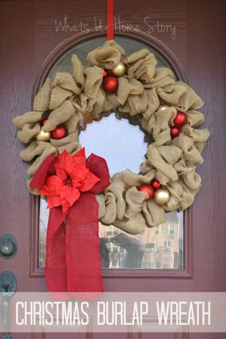 Ornaments, pipe cleaners, and burlap ribbon come together to create a charming front door decoration.  Get the tutorial at Whats Ur Home Story. Christmas Burlap Wreath, Burlap Wreath Tutorial, Wine Cork Ornaments, Christmas Burlap, Burlap Wreath Diy, Cork Ornaments, Burlap Christmas Wreath, Easy Diy Wreaths, Diy Burlap