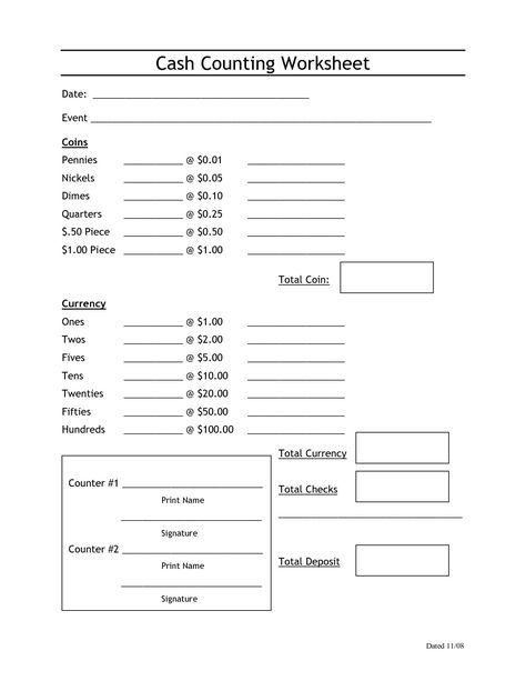 4 Free Math Worksheets Second Grade 2 Counting Money Counting Money Canadian Nickels Dimes Quarters template sheet filename cash out template sheets 2 Cash Drawer Count Sheet, Drawer Template, Inventory Printable, Sales Report Template, Balance Sheet Template, Canadian Money, Cash Drawer, Counting Money, Counting Worksheets