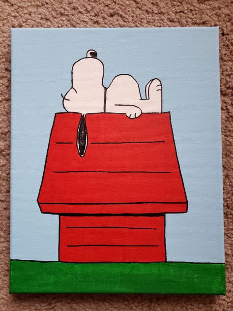 Simple Small Canvas Art, Dog Painting Ideas On Canvas, Snoopy Paintings On Canvas Easy, Paint Dog Easy, Easy Painting Ideas On Canvas Cartoon, Snoppy Paintings, Small Canvas Acrylic Painting Ideas, Simple Cartoon Paintings On Canvas, Cute Disney Paintings