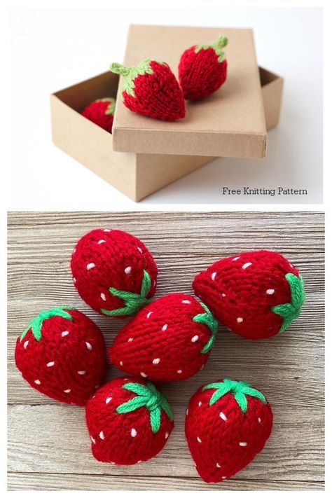 Amigurumi Strawberry Free Knitting Patterns - Knitting Pattern Knitted Strawberry Pattern, Strawberry Knitting Pattern, Knitting Strawberry, Small Knitting Projects Free, Strawberry Knitting, Elves Workshop, Knitted Strawberry, Anzac Poppy, Amigurumi Strawberry