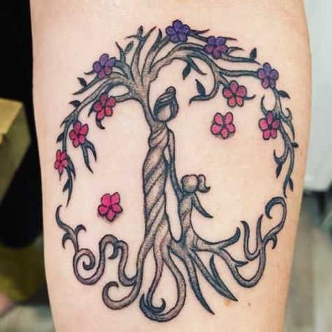 Family Tree Of Life Tattoo, Tree Of Life Mom Tattoo, Mother Daughter Tattoos Tree Of Life, Motherhood Tree Of Life Tattoo, Mother Tree Tattoo, Rowan Tattoo, Mother Tree, Mom Daughter Tattoos, Heartbeat Tattoo