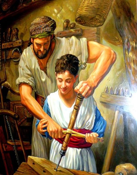 Joseph and Jesus as a boy - Matthew 13:55 Is this not the carpenter’s son? Is not his mother called Mary, and his brothers James and Joseph and Simon and Judas? Jesus Childhood, Pictures Of Christ, Religious Pictures, Christian Images, Bible Pictures, Pictures Of Jesus Christ, Child Jesus, Biblical Art, Mary And Jesus