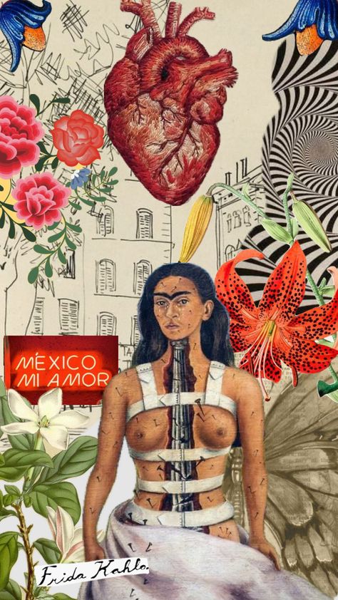 Frida Wallpaper, Mexican Prints, Collage Work, Mexican Folk Art, Dream Life, Folk Art, Iphone Wallpaper, Wallpapers, Collage