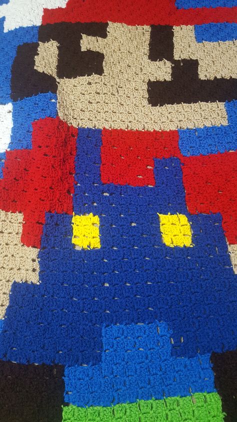 Mario c2c blanket will keep kids warm and cozy. C2c Mario Crochet Blanket, Mario C2c Crochet Pattern, Mario Crochet Blanket Pattern Free, C2c Granny Square Blanket, Corner To Corner Blanket, Mario Crochet, Corner Pattern, Paper Tablet, Mario Theme