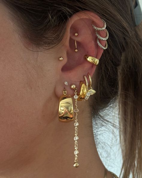 Crystals are always a good idea 😍 Gold Earrings Aesthetic, Treasure Coin, Earrings Aesthetic, The Starry Night, Gold Filled Hoops, Gold Earring, Sterling Silver Hoops, Gold Filled Jewelry, Silver Hoops