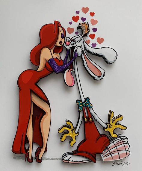 Jessica & Roger Rabbit Lovesick 3D Art | Etsy Roger Rabbit Drawing, Costume With Glasses, Jessica Rabbit And Roger Rabbit, Jessica Roger Rabbit, Jessica Rabbit Tattoo, Jessica Rabbit Cartoon, Rabbit Sketch, Pop Art Costume, Jessica And Roger Rabbit