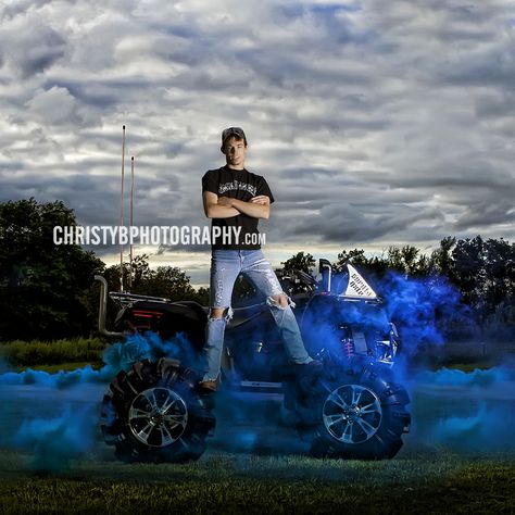 Senior Picture Ideas For Guys Mechanic, 4 Wheeler Picture Ideas, 4 Wheeler Senior Pictures, Football Senior Photos, Camera Pictures, Four Wheeler, Male Senior Pictures, Just B, 4 Wheelers