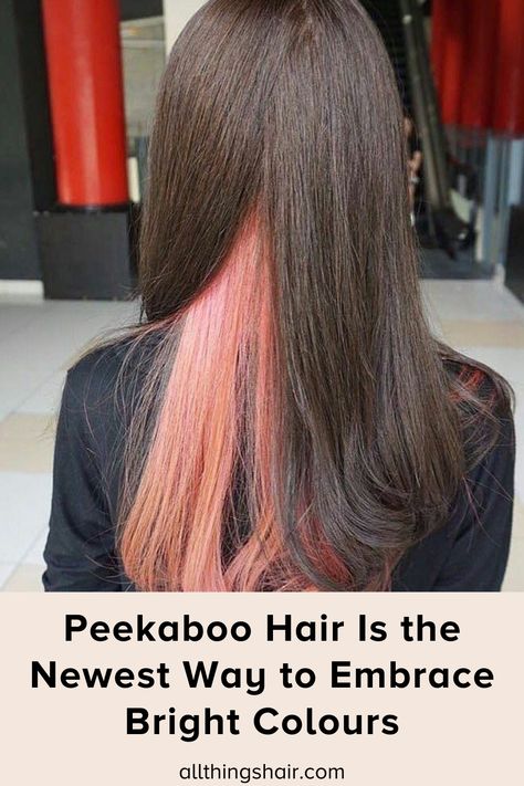 Peekaboo highlights are the perfect way to add colour to your hair (without dyeing your entire head!), and everyone can give them a go. And, if you need any more convincing, click through! #peekaboohair #peekaboohighlights #peekaboohairgoals Pink Peekaboo Hair, Dark Brown Long Hair, Blonde Peekaboo Highlights, Pink Peekaboo, Underdye Hair, Peekaboo Hair Colors, Which Hair Colour, Peekaboo Highlights, Hair Color Underneath