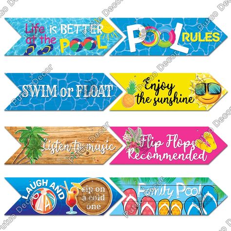 Pool Signs Diy, Home Swimming Pool, Swimming Pool Signs, Arrow Wood Sign, Wooden Pool, Summer Decorations, Swimming Pool House, Wooden Arrows, Family Pool