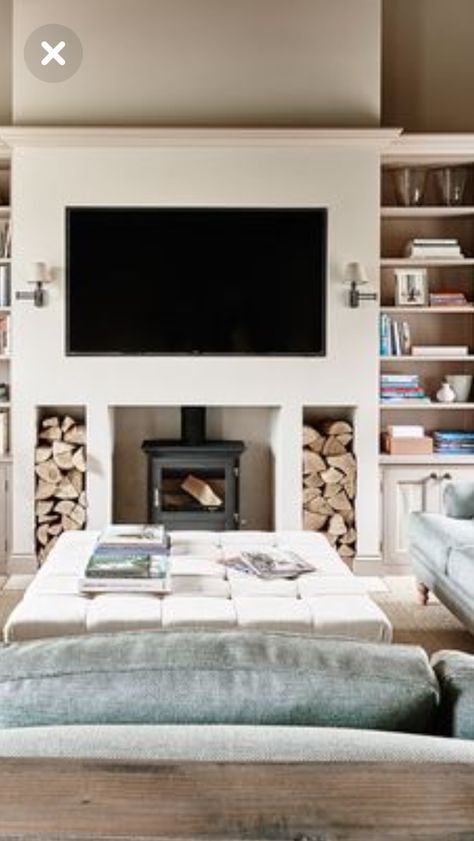 Wood Burner Fireplace, Wood Burning Stoves Living Room, Log Burner Living Room, Tv Mounted, Wood Stove Fireplace, Living Room Decor Fireplace, Cosy Living Room, Log Burner, Home Fireplace