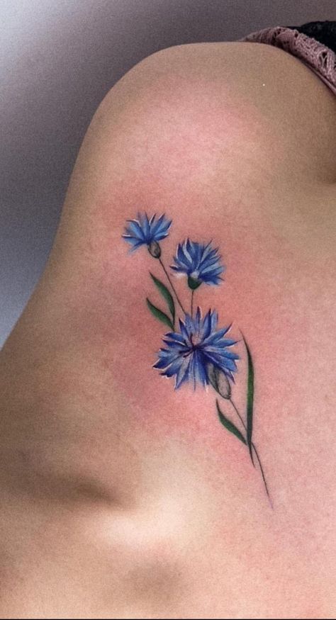 Blue Aster Tattoo, Blue Aster Flower Tattoo, Blue Star Flower Tattoo, Blue Cornflower Tattoo Als, Cornflower Tattoo Minimalist, Blue Cornflower Tattoo, Cornflower Tattoo, Ogham Tattoo, Aster Tattoo