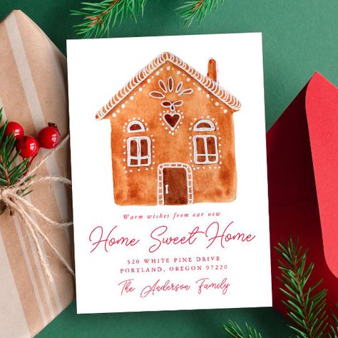 Merry Christmas from our New Home #Invitation #card #template #design #pinterestquotes #pinterestideas #pinterestmom #pinterestwedding #aesthetic #love #art #pinterestsuccess Christmas Moving Announcement, New Home Announcement, Watercolor Gingerbread, Home Announcement, Gingerbread Cards, Snow Design, Watercolor Calendar, New House Announcement, Digital Christmas Cards