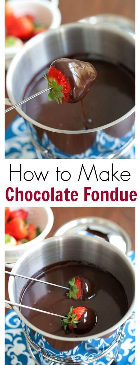 How to make chocolate fondue - easy step-by-step to make the richest and loaded chocolate fondue ever | rasamalaysia.com Easy Chocolate Fondue Recipe, Easy Fondue, Mousse Au Chocolat Torte, Chocolate Fondue Recipe, Dark Chocolate Recipes, Dessert Halloween, Fondue Recipe, Serving Ideas, Fondue Party