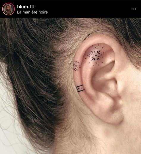 Sunflower Ear Tattoo, Tattoo Ears, Ears Tattoo, Inner Ear Tattoo, Tiny Ornaments, Trippy Tattoo, Cuff Tattoo, Ear Tattoo Ideas, Tattoo Meanings